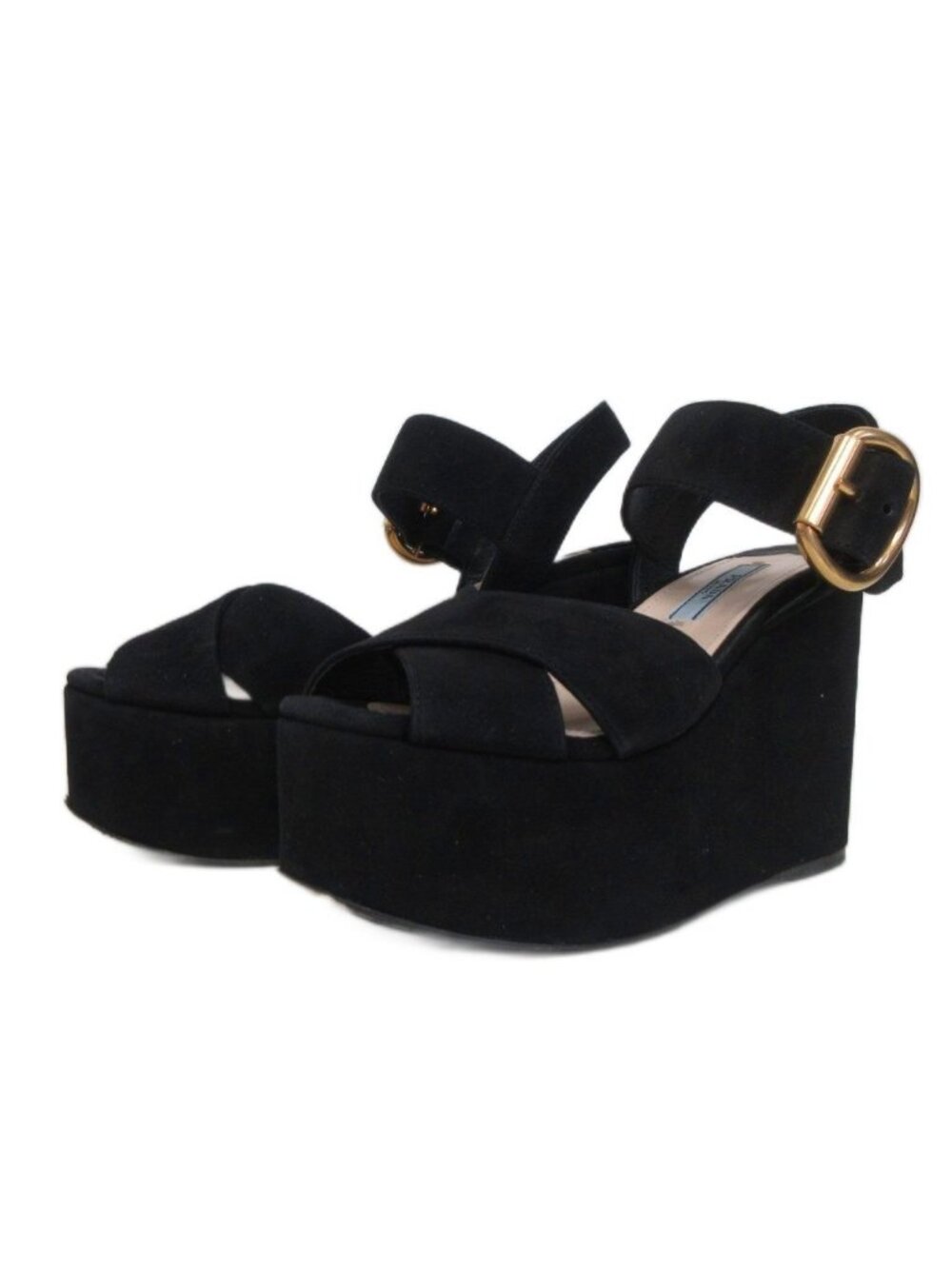 Prada Platform Sandals Suede 35 Black